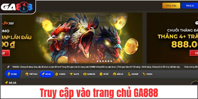 Truy cập vào trang chủ GA888